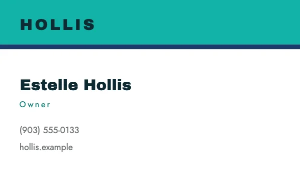 Mint and Navy 3.5 × 2 in Top Bar Business Card