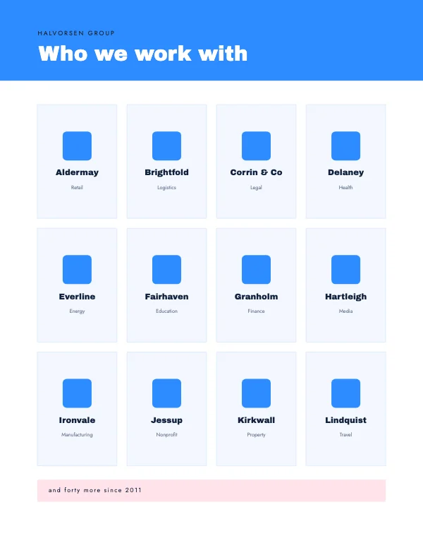 Sky and Blush Client Logo Wall Block
