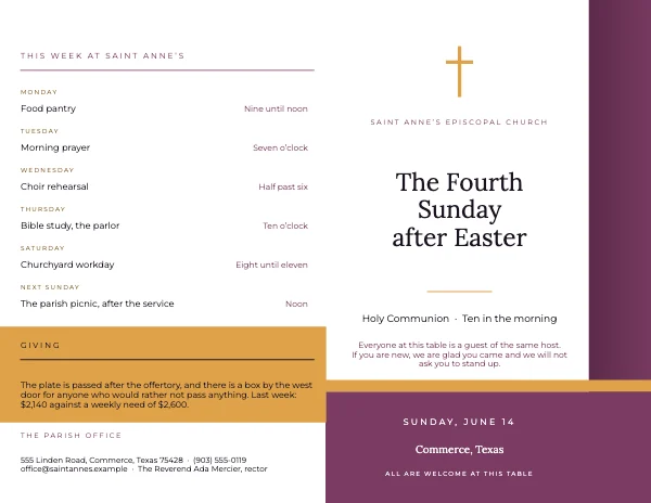 Plum and Amber Warm 11×8.5 Bi-Fold Church Bulletin