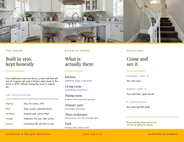 Sun and Lilac Editorial 11×8.5 Tri-Fold Real Estate Listing Brochure — Inside