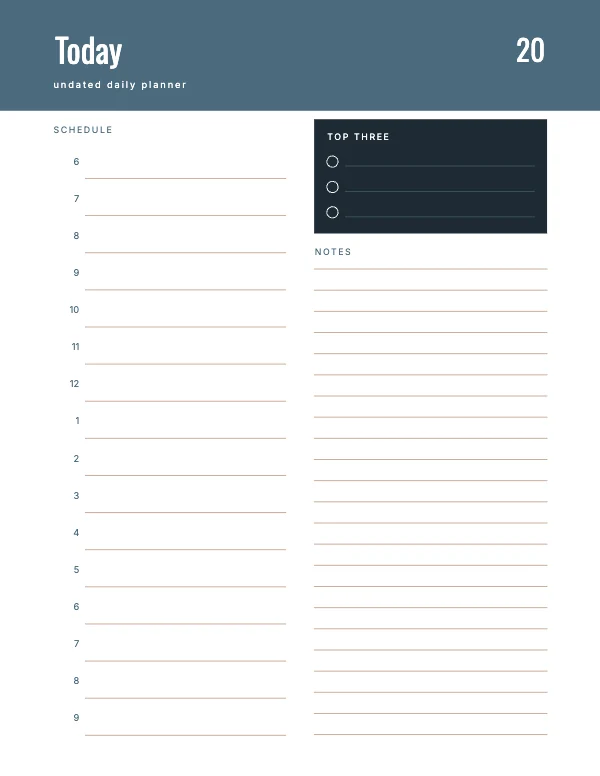 Slate and Cream Undated 8.5 × 11 Daily Planner