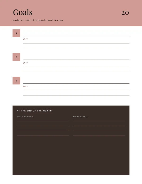Blush and Oat Undated 8.5 × 11 Monthly Goals Page