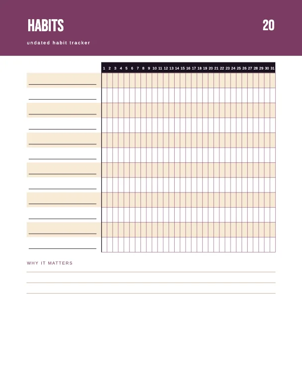 Plum and Amber Undated 8.5 × 11 Habit Tracker