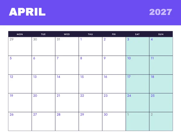 Violet and Mint Monthly 11 × 8.5 Wall Calendar