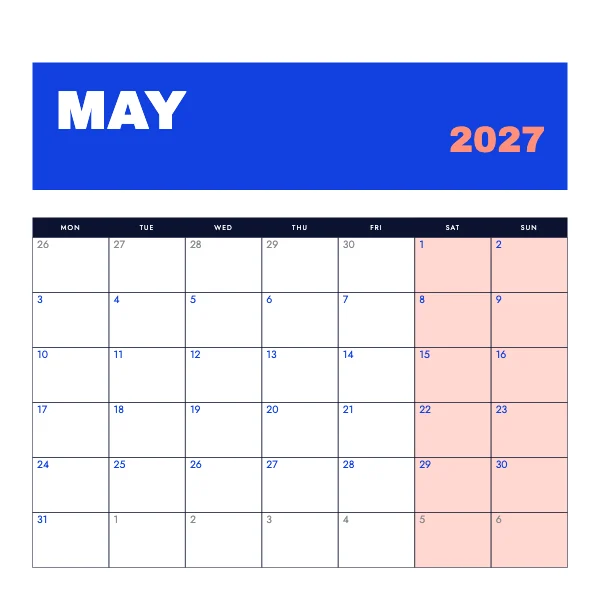 Blue and Flame Monthly 12 × 12 Square Hangable Wall Calendar