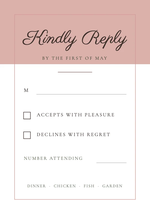 Blush and Oat Elegant 3.5×5 Wedding RSVP Card