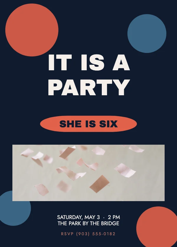 Coral and Navy Playful 5×7 Birthday Invitation