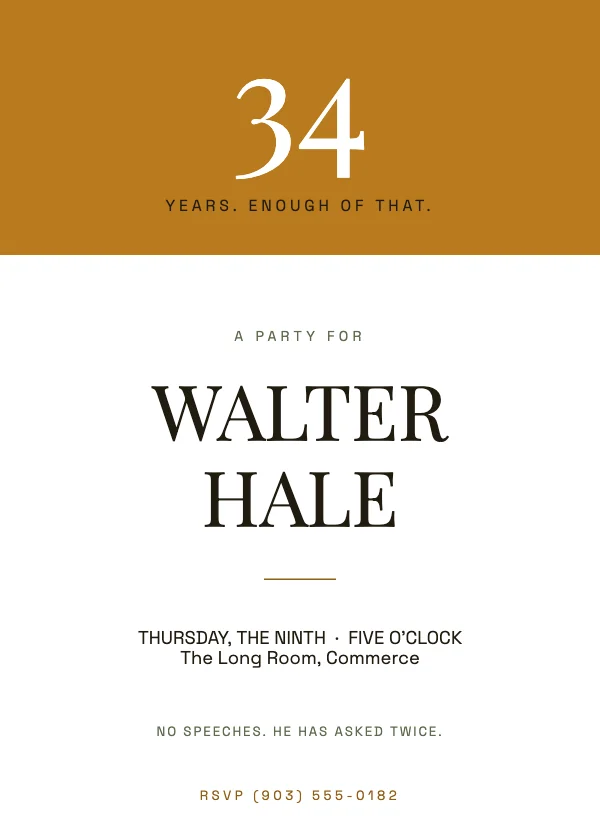 Ochre and Ink Editorial 5×7 Retirement Party Invitation