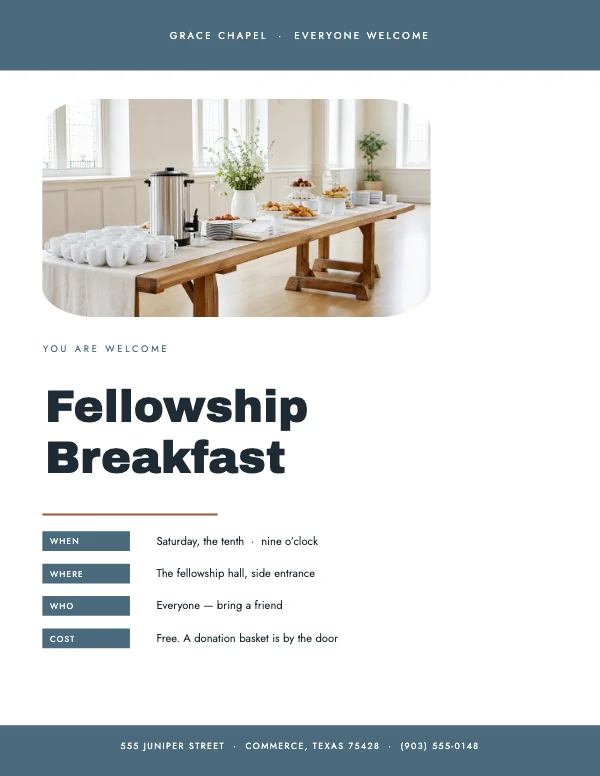 Slate and Cream 8.5 × 11 Church Announcement Flyer