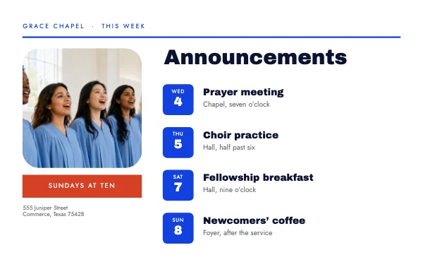 Blue and Flame 8.5 × 5.5 Church Bulletin Insert