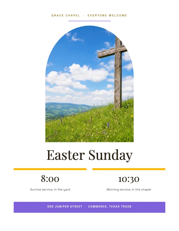 Sun and Lilac 8.5 × 11 Church Easter Service Flyer