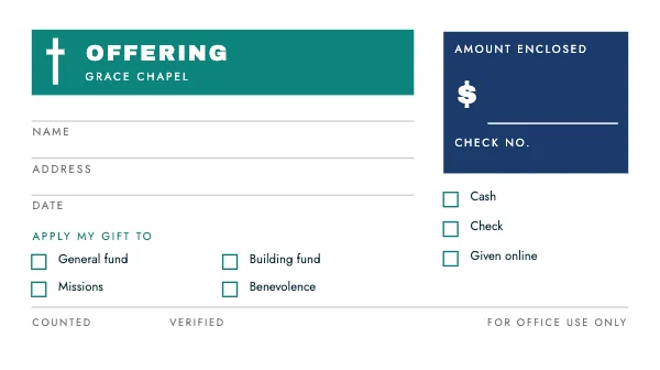 Mint and Navy 6.25 × 3.5 Church Offering Envelope