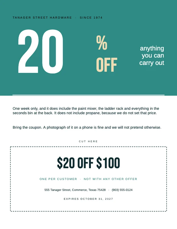 Teal and Gold Retail 8.5 × 11 Coupon Flyer