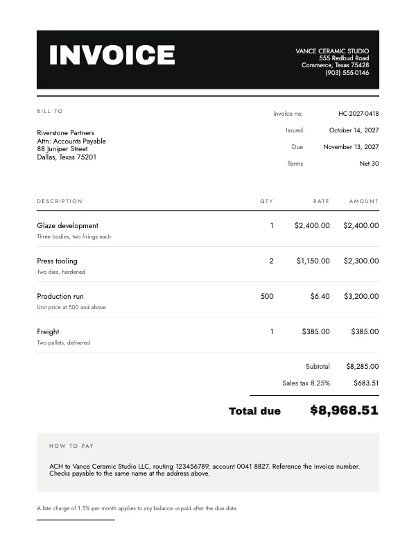 Black and White Minimalist 8.5 × 11 Invoice