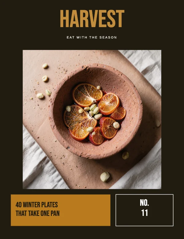 Ochre and Ink Vibrant 8.5×11 Food Magazine Cover