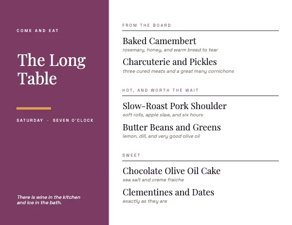 Plum and Amber Elegant 11×8.5 Party Menu