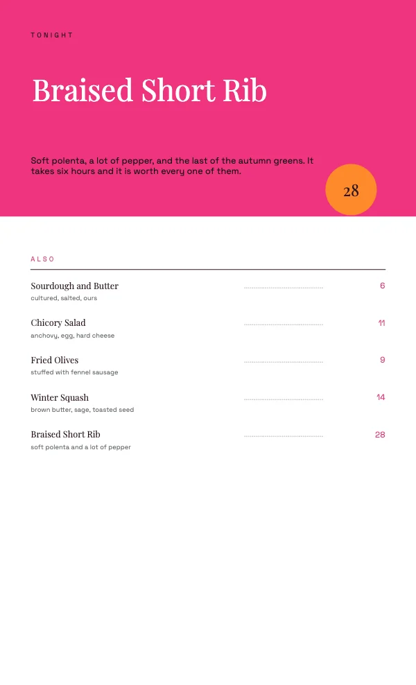 Pink and Peach 8.5 × 14 in Daily Special Menu