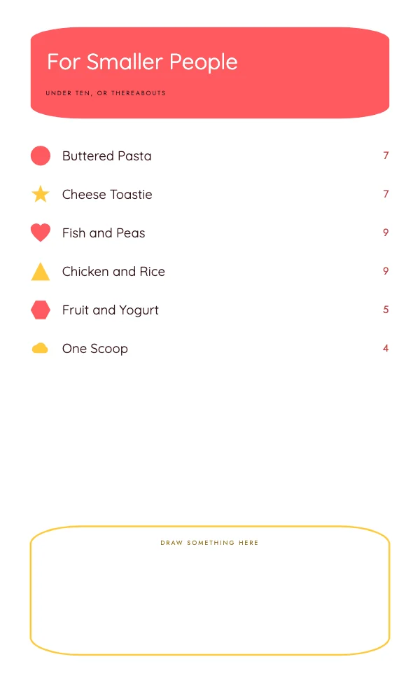 Coral and Butter 8.5 × 14 in Kids Menu