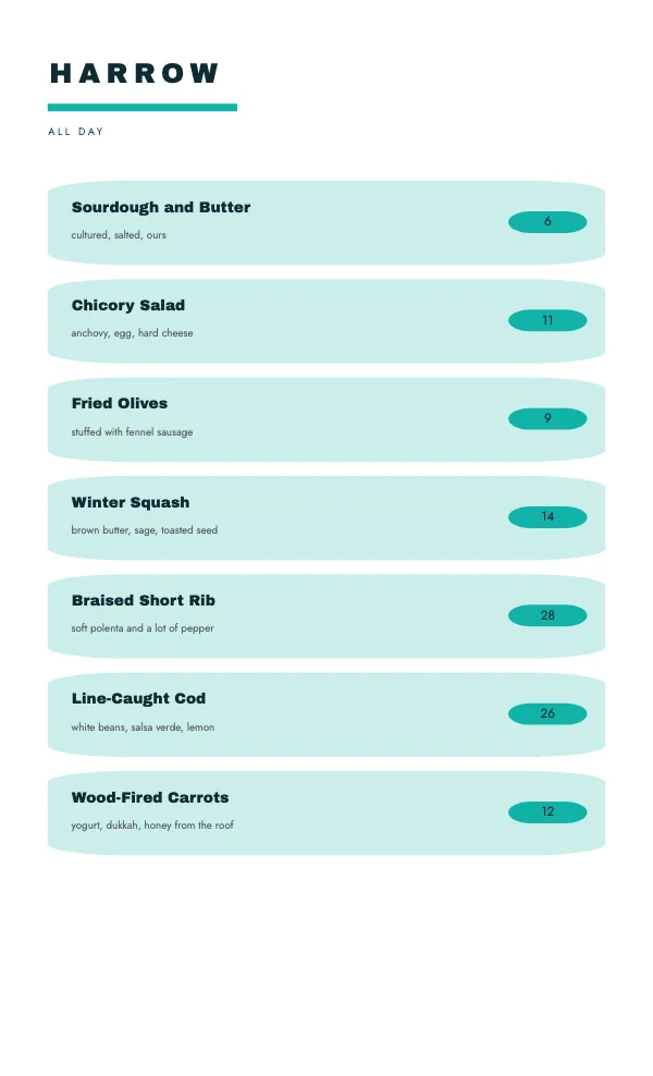 Mint and Navy 8.5 × 14 in Price Box Menu