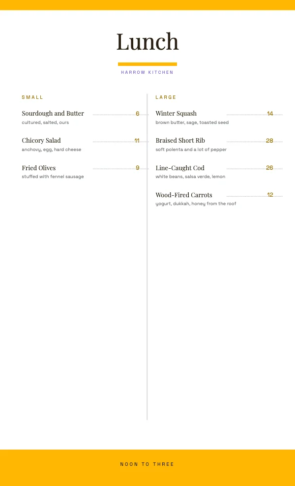 Sun and Lilac 8.5 × 14 in Two Column Menu