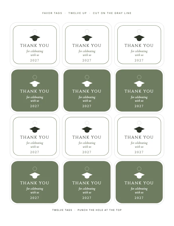 Sage and Bone 8.5 × 11 in Graduation Favor Tag Sheet