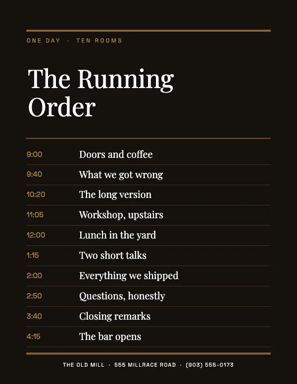 Black and Brass Classic 8.5×11 Event Schedule Poster
