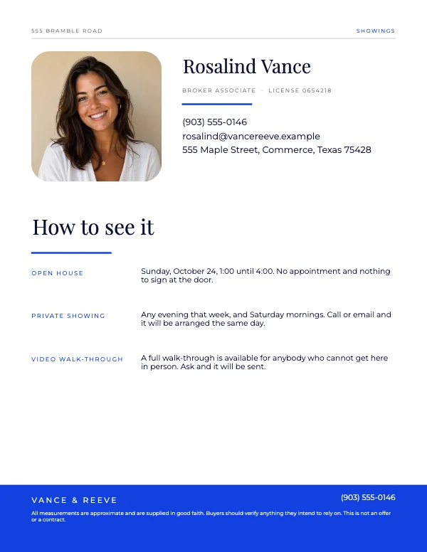 Blue and Flame 8.5 × 11 Real Estate Property Listing Book — The agent