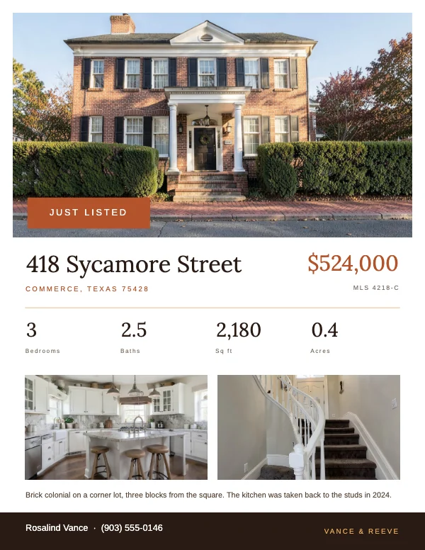 Clay and Bone Warm 8.5 × 11 Real Estate Listing Flyer
