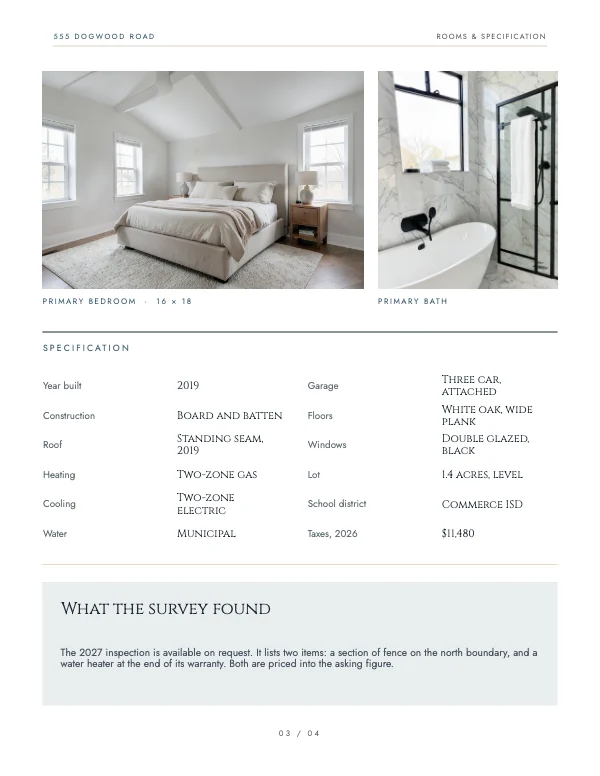 Slate and Cream Modern 8.5 × 11 Real Estate Property Brochure — Rooms and specification