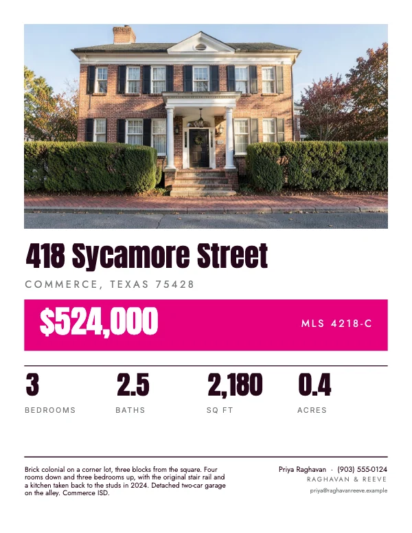 Magenta and Cyan 8.5 × 11 Real Estate Window Card