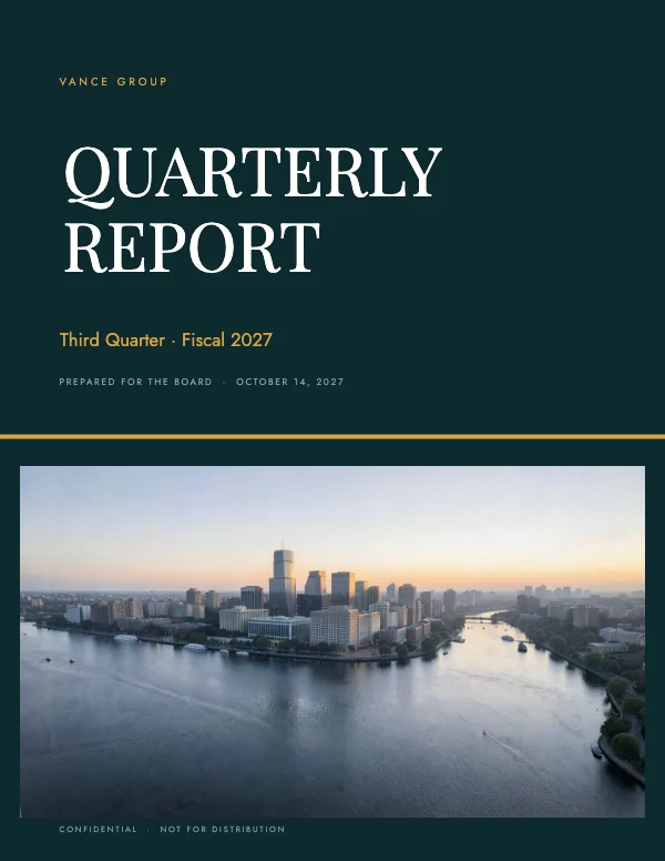 Teal and Gold Corporate 8.5 × 11 Quarterly Finance Report