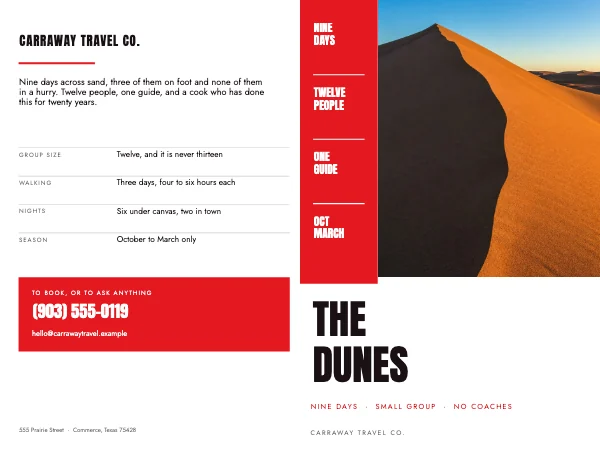 Red and Gold 11 × 8.5 Travel Destination Bi-Fold
