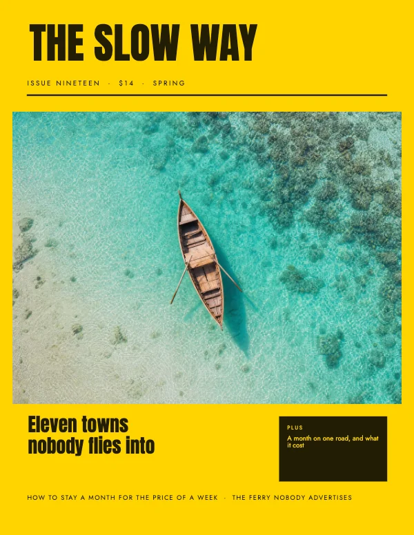 Yellow and Blue 8.5 × 11 Travel Magazine Cover