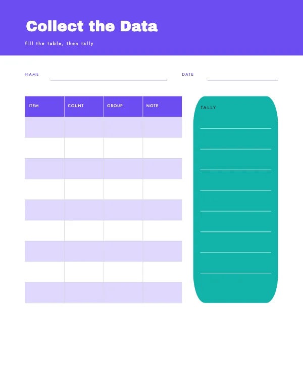 Violet and Mint 8.5 × 11 in Data Table Worksheet