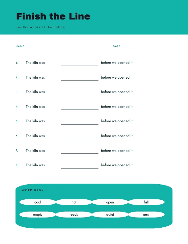 Mint and Navy 8.5 × 11 in Fill in the Blank Worksheet