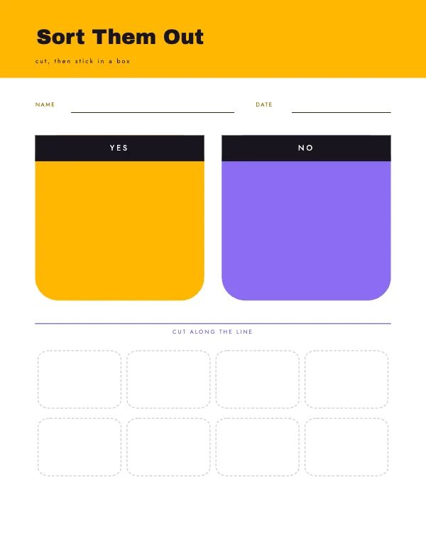 Sun and Lilac 8.5 × 11 in Sorting Boxes Worksheet